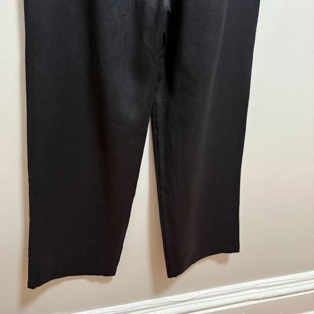 Reformation mason linen pants black high rise drapey wide‎ leg trouser 8Petite